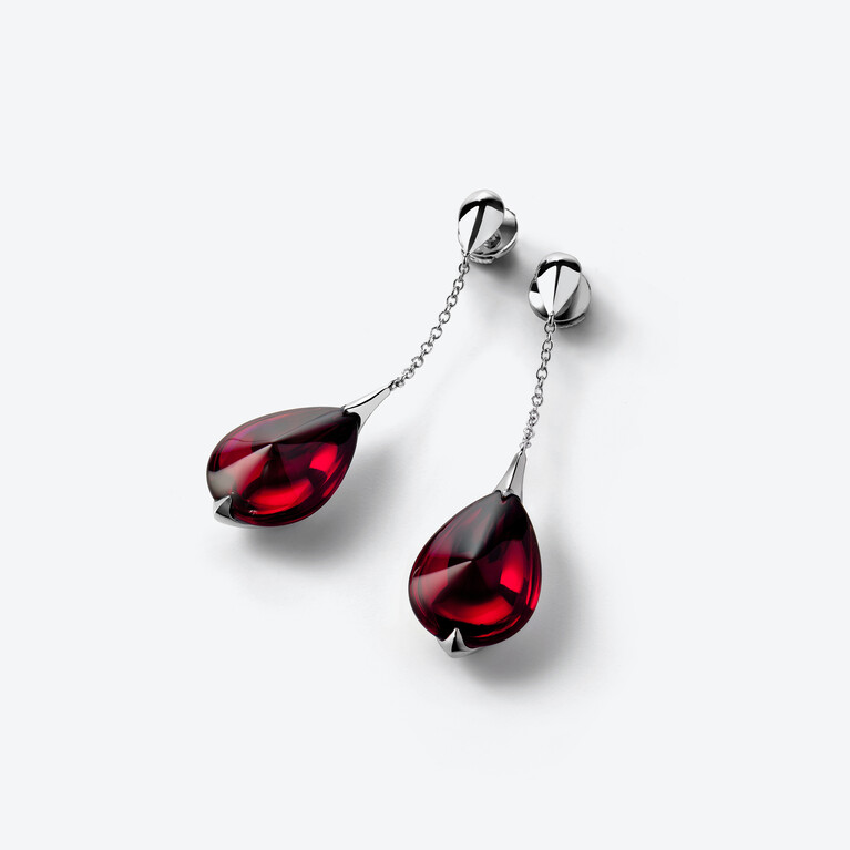 Fleurs de Psydélic Silver Earrings, 무지개 빛깔의 빨간색