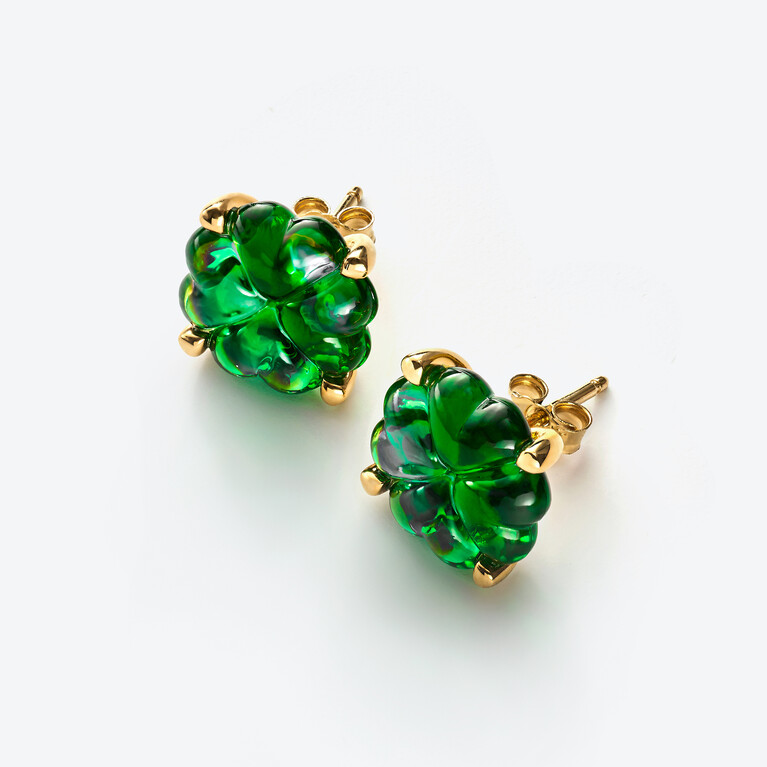 Trèfle Gold Plated Earrings, 녹색