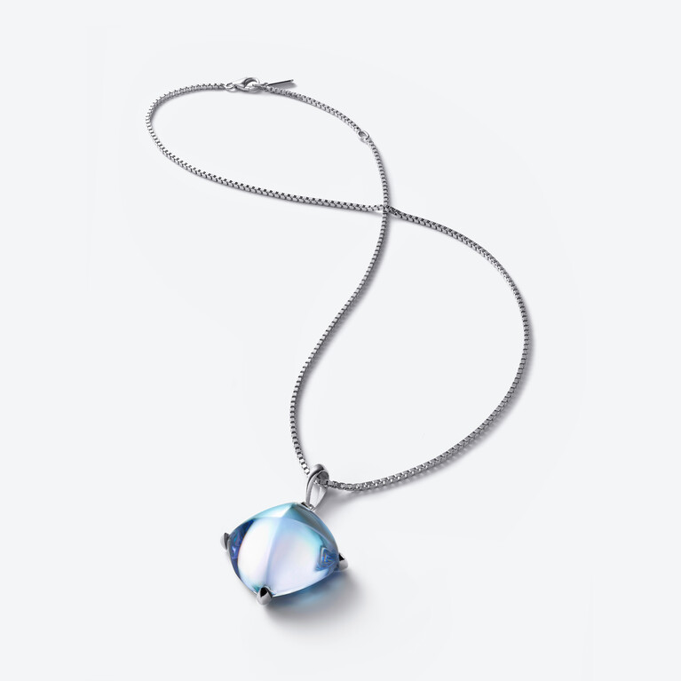 Médicis Silver Long Necklace, Aqua mirror