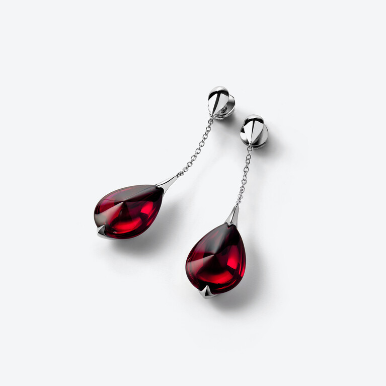 Fleurs de Psydélic Silver Earrings, Iridescent Red