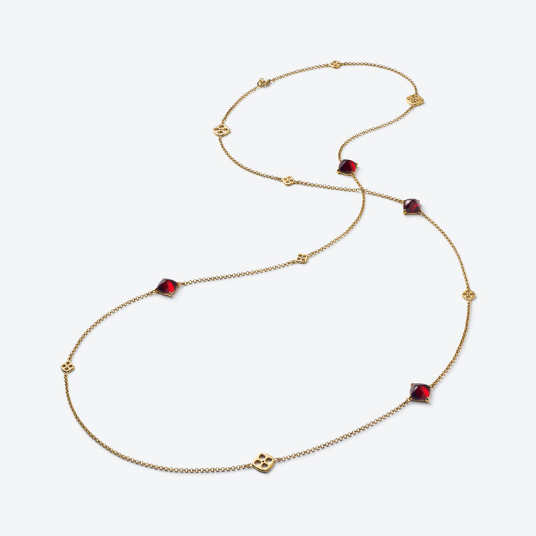 Mini Médicis Gold Plated Long Necklace, Red Mirror