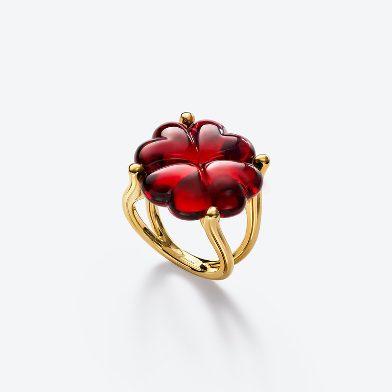 Bague Trèfle Vermeil, Rouge irisé