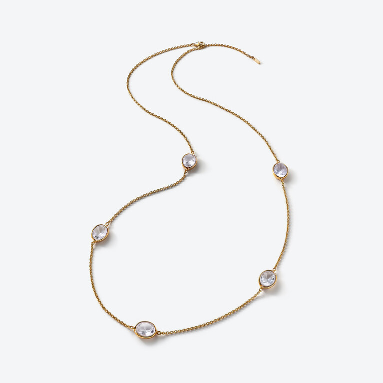 Croisé Gold Plated Long Necklace, Clear