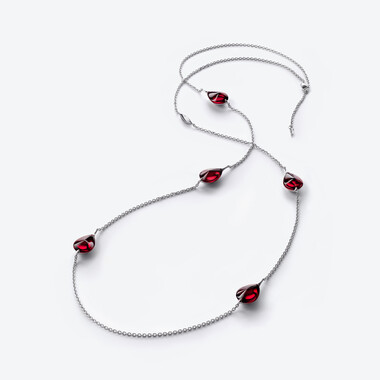 Fleurs de Psydélic Silver Long Necklace, 무지개 빛깔의 빨간색