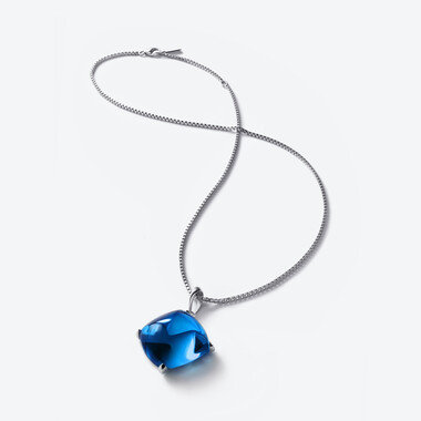 Collier Long Médicis Argent, Bleu Riviera